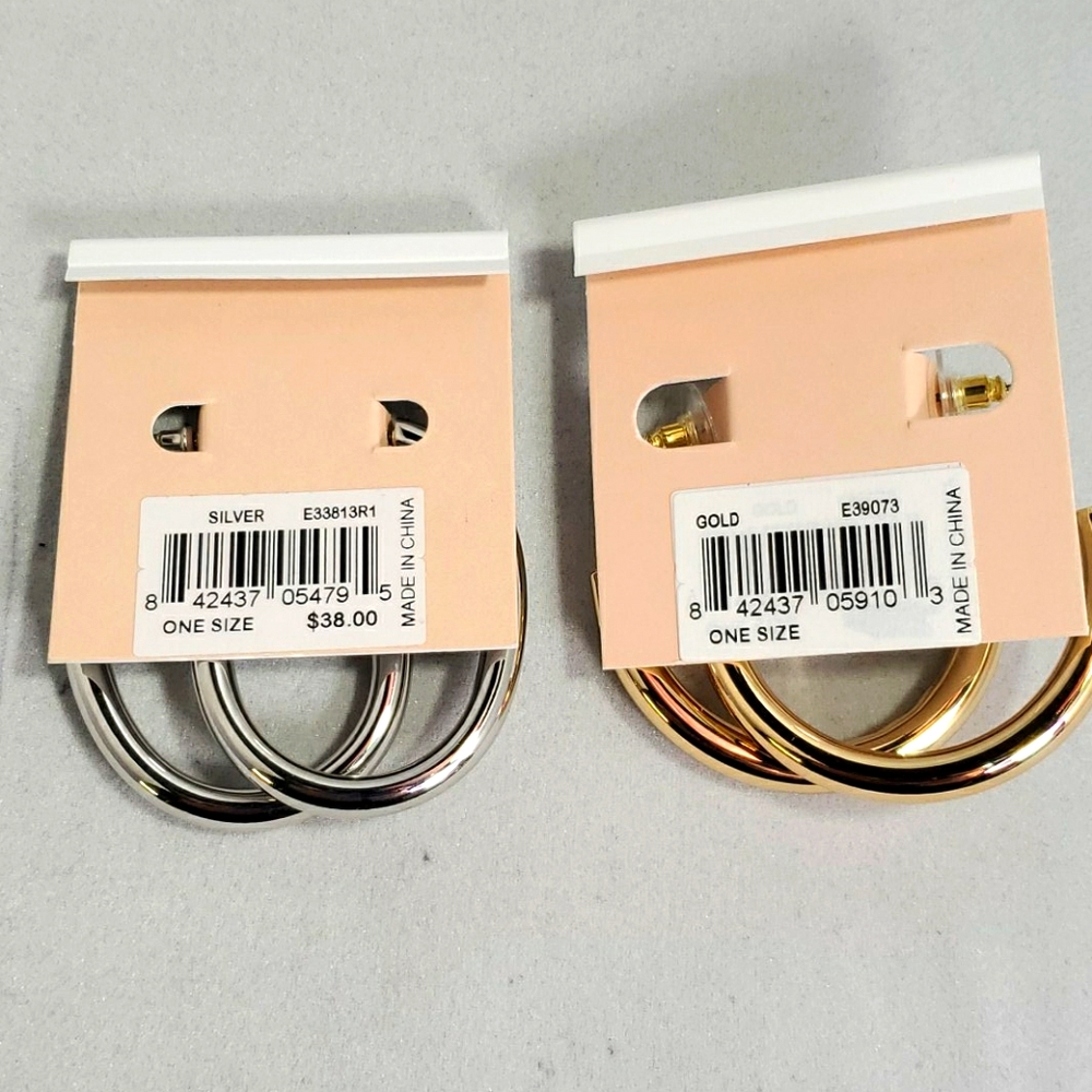 Rebecca Minkoff 2 pair of gold and silver hoop ear - Picture 4 of 4